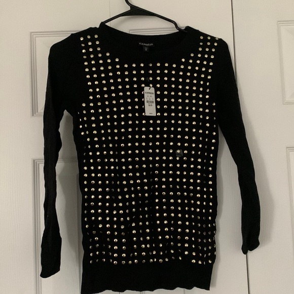 NWT EXPRESS Crew Neck Gold Studded Black (Thin) Sweater Size XS. - Picture 1 of 3